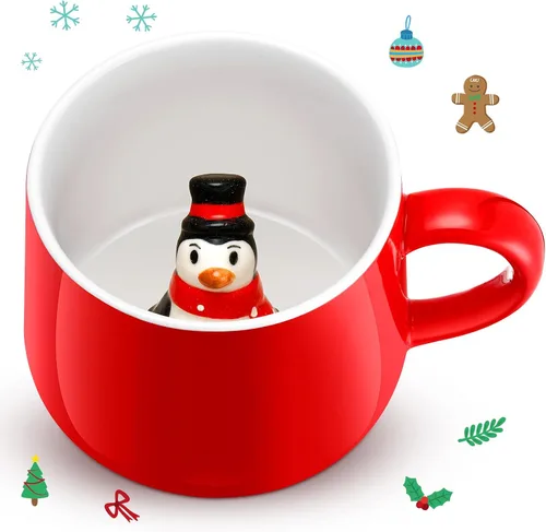 Miniatura 8 de Sliner Divertidas tazas de Navidad en 3D con animal en el interior, 13.5 onzas, hechas a mano, taza de café de cerámica, bonita figura de dibujos