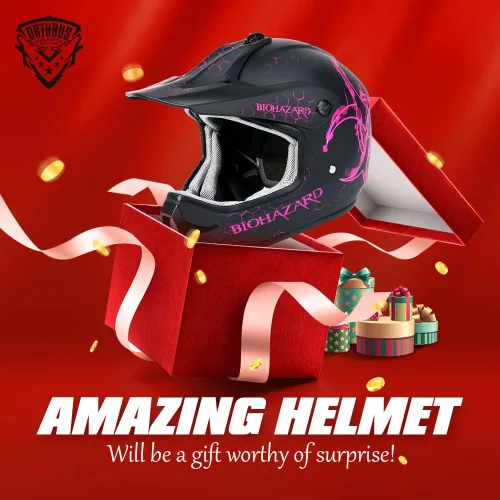 Miniatura 2 de Orthrus Casco de motocross para niños, casco de moto todoterreno con patrones de riesgo biológico color rosa, casco de motocross ATV aprobado por