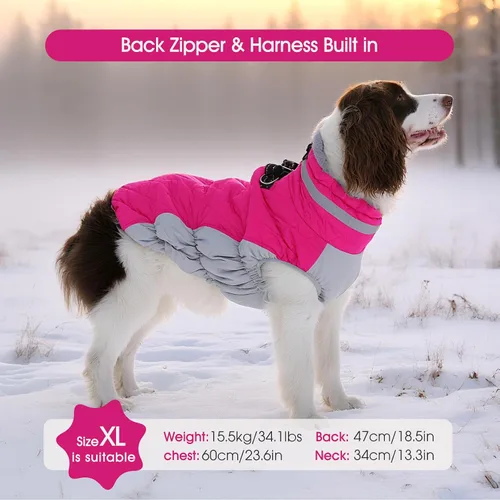 Miniatura 6 de FUAMEY - Abrigo para perro, color rosado, de piel sintética, cuello alto, con cremallera, impermeable, reflectante, resistente al viento, ajuste