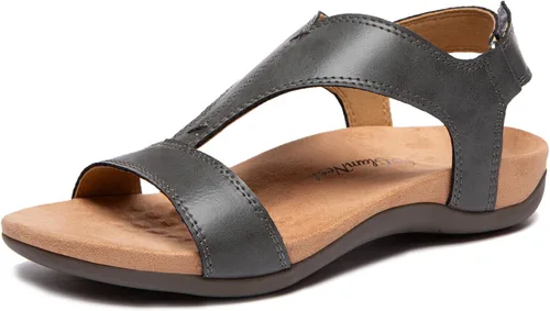 Miniatura 10 de Sandalias ortopédicas para mujer con puntera abierta, correa en T, sandalias planas ortopédicas con soporte para el arco y correas ajustables