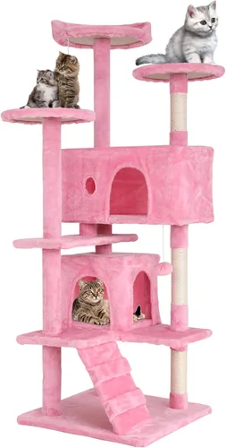 Miniatura 9 de 24/7 Shop at Home Court - Torre de árbol para gatos de varios niveles de 54 pulgadas con bola colgante y postes rascadores para gatos
