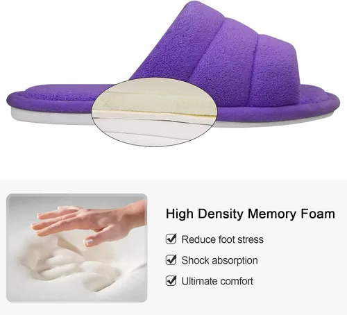 Miniatura 4 de shevalues Pantuflas de tela de rizo con punta abierta para mujer, pantuflas de espuma viscoelástica