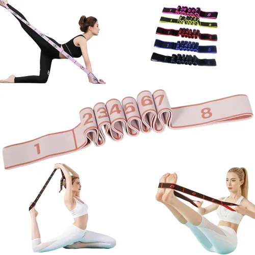 Miniatura 17 de Banda de resistencia de fitness para estiramiento y yoga, ejercicio de tirador de moda, banda de resistencia numerada con asas para brazos, 8 bucles