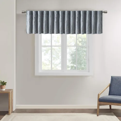 Madison Park Andorra - Cortina de tela bordada para ventana de sala, barra de transición para dormitorio, paquete de 1 panel, 50 x 84, color azul