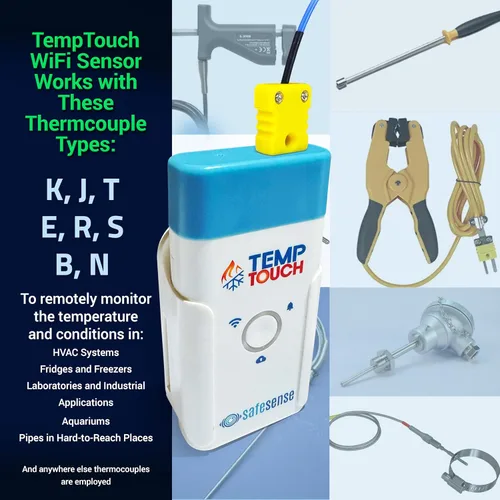 Miniatura 2 de Sensor de termopar WiFi TempTouch - Monitor inalámbrico de temperatura y humedad de la sonda y ambiente - Funciona con sondas K, J, T, E, R, S, B, N