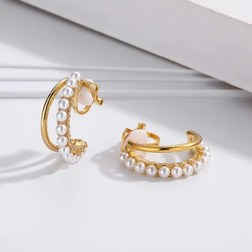 Miniatura 4 de HAISWET Pendientes de aro de imitación en tono dorado con perla para mujer