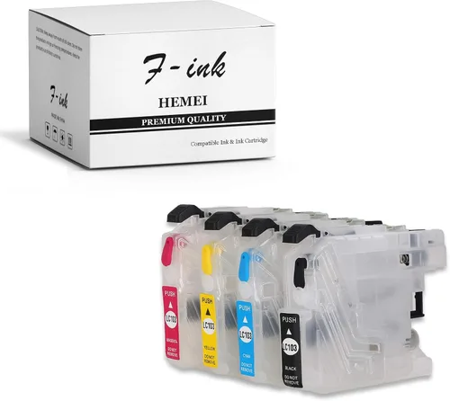 Fink Cartucho de tinta recargable vacío de repuesto para Brother LC103 LC105, funciona con MFC-J4510DW J450DW J285DW J470DW J475DW J650DW J870DW