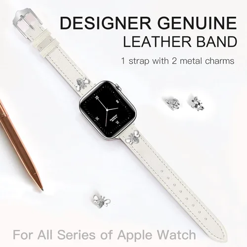 Miniatura 2 de JR.DM Correas de cuero delgadas compatibles con Apple Watch Band 1.496 in 1.575 in 1.614 in 1.654 in 1.732 in 1.772 in 1.811 in 1.929 in, correa