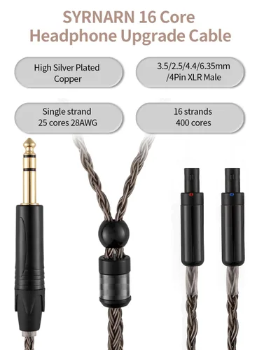 Miniatura 4 de Cable equilibrado de 0.098 pulgadas compatible con Sennheiser HD800s, HD800, HD820s, HD820, HD8XX, Dharma D1000 16 núcleos actualización de repuesto