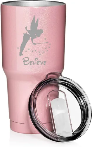 Miniatura 5 de Vaso de acero inoxidable de 30 onzas con aislamiento al vacío, taza de viaje Fairy Believe (azul claro)