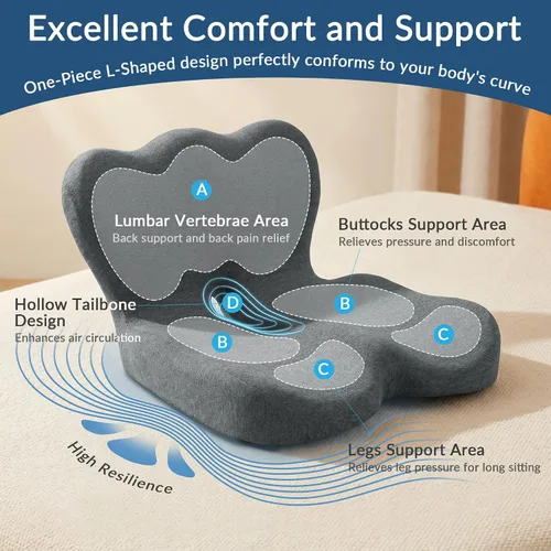 Miniatura 6 de Exclusivo Mezcla Cojín de asiento de espuma viscoelástica, cojines ergonómicos para aliviar el dolor del coxis, almohadilla de asiento Gris