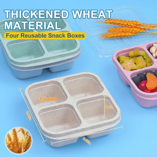 Miniatura 2 de LCHLZZ 4 compartimentos contenedores de aperitivos, paquete de 20 contenedores reutilizables para preparación de comida, lonchera sin BPA