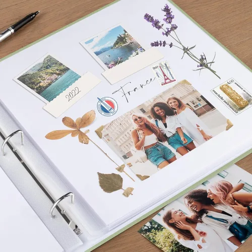 Miniatura 6 de 1DOT2 Álbum de fotos de scrapbook DIY grande de 12 x 12 pulgadas con 3 anillos, diario con 30 fundas de plástico, 60 páginas y cubierta de tela