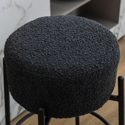 Miniatura 6 de Juego de 2 taburetes de bar modernos de altura de mostrador, taburetes de bar giratorios negros Boucle para isla de cocina, cómodas sillas tapizadas