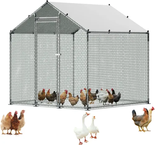 Miniatura 23 de VEVOR Gallinero de metal grande con paso, 13.1 x 9.8 x 6.5 pies para patio con cubierta impermeable, jaula grande para aves de corral