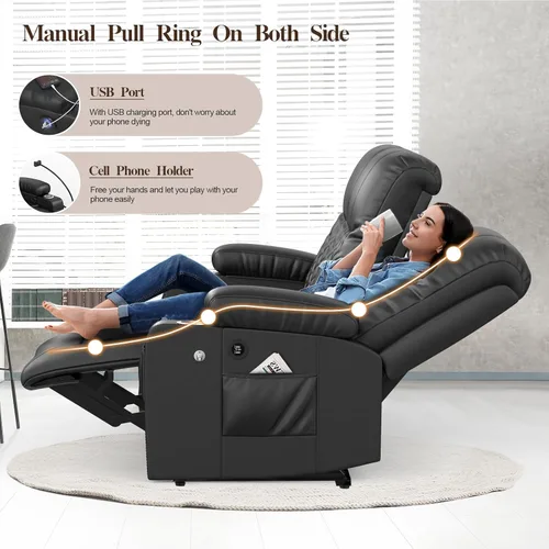 Miniatura 4 de Furnimat Juego de sofá reclinable con 2+1 piezas para sala de estar, sofá reclinable de 2 plazas en cuero, 1 silla reclinable con asiento de sofá
