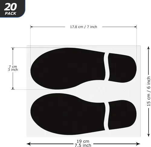 Miniatura 8 de 20 pares de calcomanías de huellas negras de 3 x 7 pulgadas, vinilo autoadhesivo para zapatos, decoración de pies a distancia, impermeable