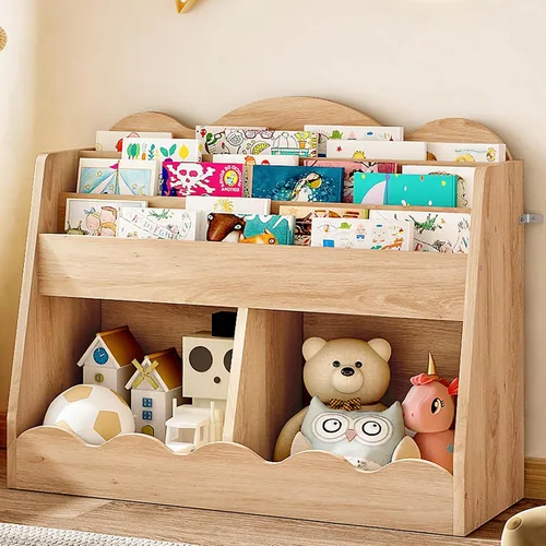 CHOEZON Estantería infantil y almacenamiento de juguetes, estantería para niños con 2 cubos de juguetes, estante para libros para habitación de