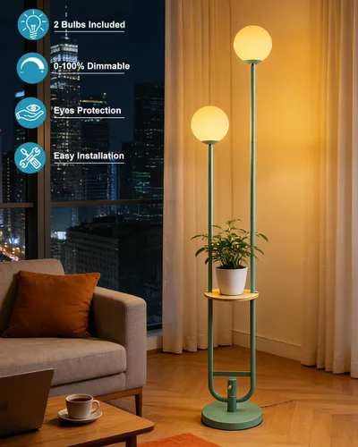 Miniatura 3 de Lightdot Lámpara de pie rosa regulable de 60 pulgadas, lámparas de pie de mediados de siglo con 3 bombillas G9 de 3000 K de color blanco cálido