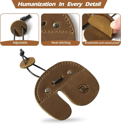 Miniatura 4 de Ringsun - Pestañas de cuero para dedos de tiro con arco, protector de dedo hecho a mano para equipo de práctica de tiro, pestaña de dedos para arcos