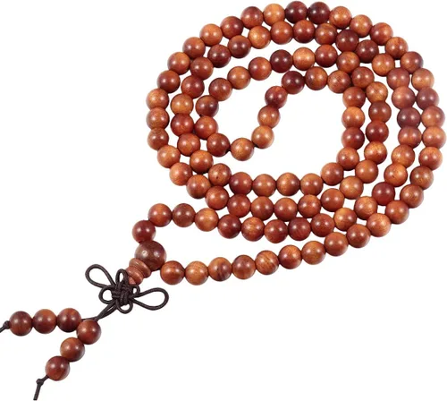 Miniatura 6 de TUMBEELLUWA Pulsera de 0.236 in con 108 cuentas de madera de oración de Mala para unisex, budista tibetano, meditación, rosario, estilo envolvente