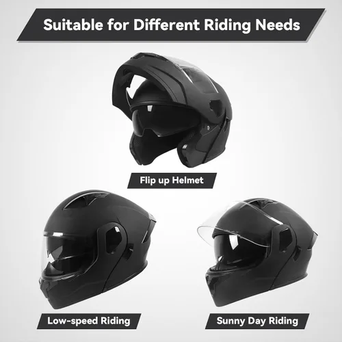 Miniatura 6 de Casco modular para motocicleta de adultos, con doble visera abatible, cara completa, aprobado por DOT para hombres, mujeres, moto, ATV, UTV, moto