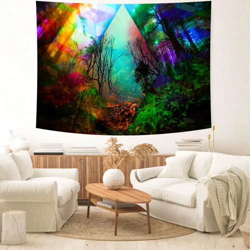 Miniatura 5 de Delur Tapiz de Bosque Árbol de la Vida Tapiz de Selva Tropical Colgante de Pared Paisaje Natural Colorido Místico Psicodélico Espiritual Cabecero