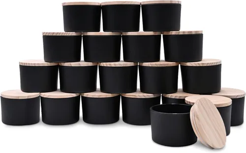 Miniatura 20 de SHOWIN Tarros Gruesos para Velas para Hacer Velas 20 Pcs, 7 OZ Tarros Vacíos con Tapas de Madera para Hacer Velas, Recipiente de Muestra