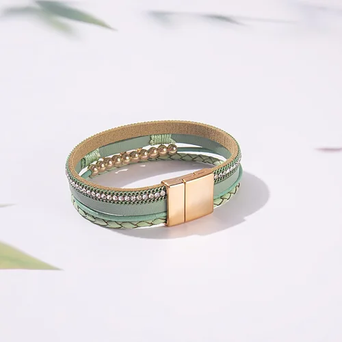 Miniatura 6 de FANCY SHINY Pulseras bohemias de cuero, pulseras de cuentas doradas para mujer, pulseras apilables del infinito, joyas con cierre, Sin gemas.