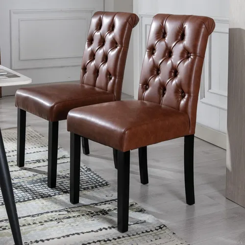 Miniatura 23 de Juego de 2 sillas de comedor de terciopelo tapizadas, modernas sillas decorativas copetudas, sillas laterales Parsons de madera para el hogar, negro