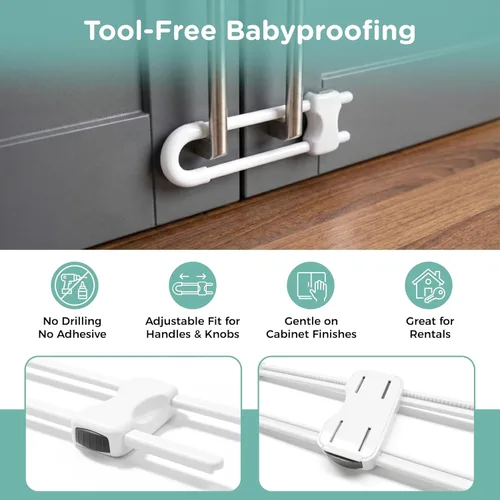 Miniatura 5 de Skyla Homes - Armarios a prueba de bebés, cerraduras deslizantes para niños, cerradura de gabinete de seguridad infantil ajustable en forma de U