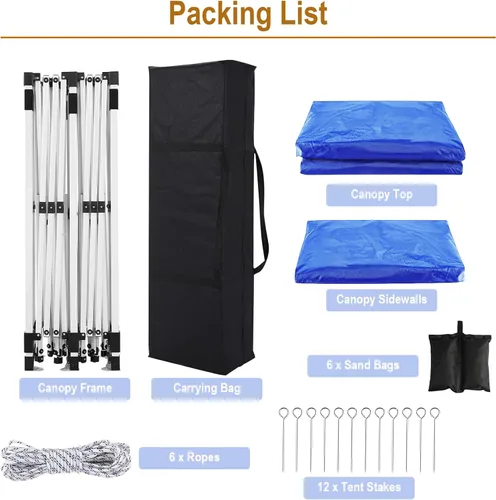 Miniatura 3 de 10x20 Azul Carpa Plegable para Exterior con 6 Paredes Laterales, Carpa para Bodas y Fiestas al Aire Libre Resistente al Agua para Fiestas UV50