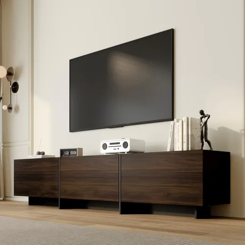 Soporte de TV de 71.7 pulgadas para televisores de hasta 80 pulgadas, moderno centro de entretenimiento con 3 compartimentos, puertas abatibles y