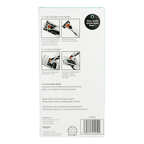 Miniatura 2 de Amazon Basics - Maquinilla de afeitar de 3 cuchillas con esfera de movimiento para hombre y lubricación dual, mango y 20 cartuchos, solo para asas
