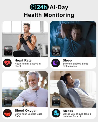 Miniatura 6 de BENIO Relojes inteligentes para hombre (respuesta/hacer llamadas), pantalla curva AMOLED de 2.04 pulgadas, reloj inteligente para hombre con monitor