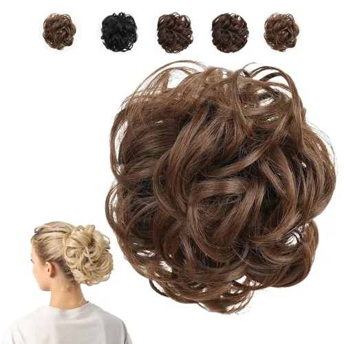Miniatura 9 de Juvabun Moño desordenado con clip de garra, rubio playa, piezas de cabello para mujer, extensiones onduladas y rizadas en moño, extensión de cabello