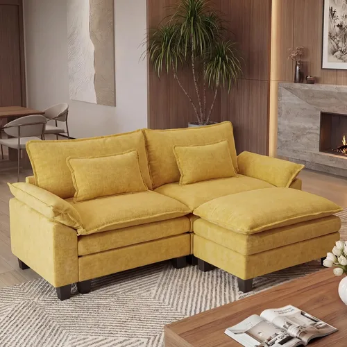 URRED Sofá modular de gran tamaño, 87 pulgadas en forma de L, moderno y cómodo sofá nube con otomana móvil y almohadas, sofás de asiento profundo