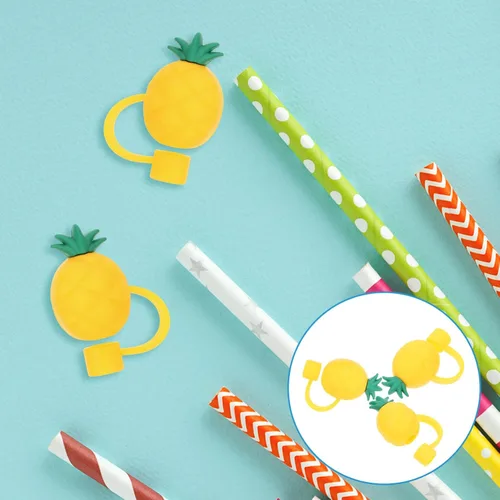 Miniatura 9 de SHERCHPRY Tapones de paja con forma de piña, tapones de paja para beber, tapones de silicona para pajitas reutilizables, a prueba de polvo