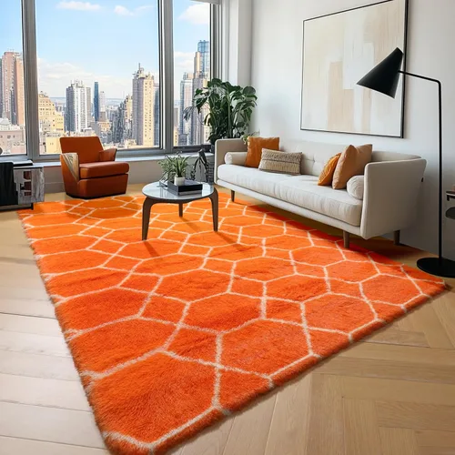 Miniatura 35 de ONASAR Alfombras de área para sala de estar y dormitorio, alfombra esponjosa lavable de 5x8 pies gris y blanca, alfombra de piso suave, afelpada