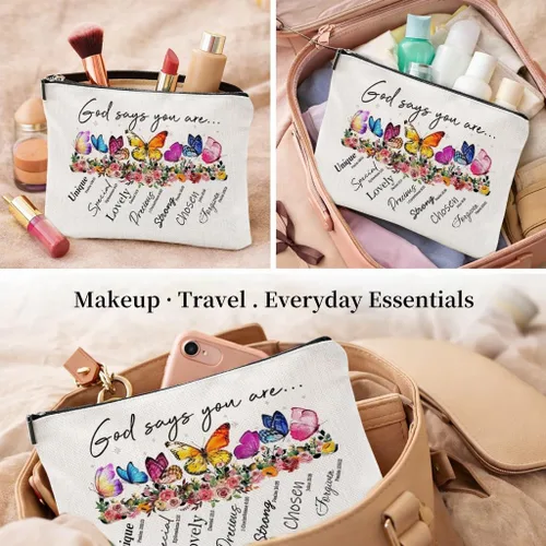 Miniatura 5 de God Says You Are...- Regalo cristiano para mujer, inspirador versículo bíblico, bolsas de cosméticos con cremallera, bolsa de viaje religiosa
