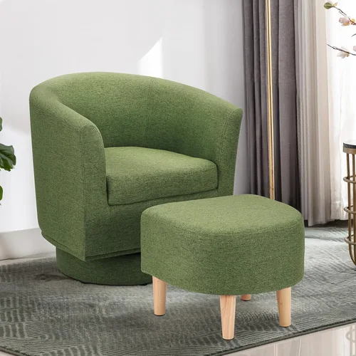 Miniatura 10 de DAZONE Silla giratoria con otomana, modernas sillas de barril de 360° para sala de estar, dormitorio, cómoda silla de lectura tapizada para bañera