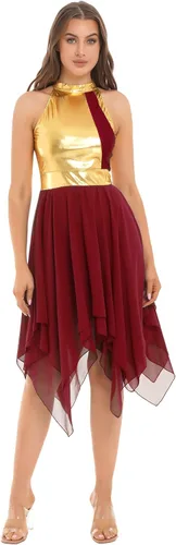 easyforever Vestido de baile sin mangas con bloques de color para mujer, alabanza litúrgica, ropa de baile lírico, vestido de bata de adoración