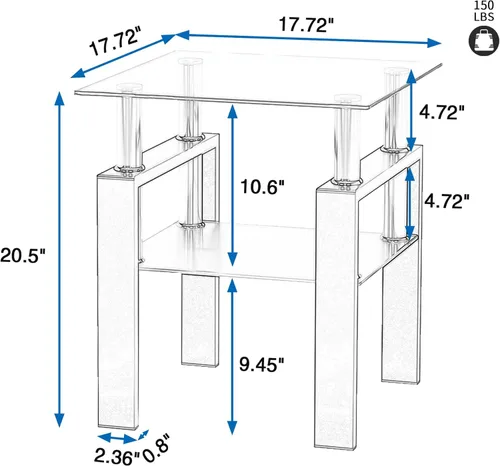 Miniatura 2 de Mesa auxiliar moderna de vidrio templado, mesa de centro cuadrada para sala de estar, mesa de té de cristal, mesa auxiliar de sofá
