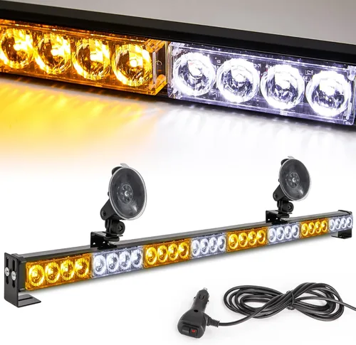 Miniatura 8 de Barra de Luz Estroboscópica de Emergencia Blanca/Verde de 36 pulgadas, 13 Patrones de Destello, Asesor de Tráfico, Advertencia de Peligro, Barra