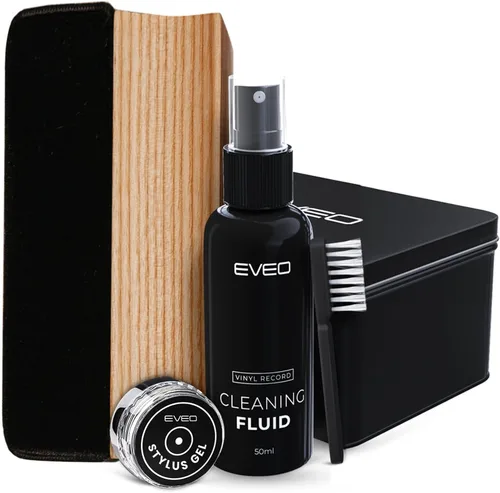 EVEO Vinyl Record Cleaning Kit - 4-in-1 Premium Vinyl Record Cleaner & Vinyl Cleaning Kit with Velvet Brush, Vinyl Cleaner Liquid, Duster &