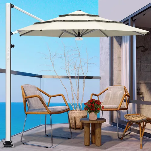 Miniatura 7 de EliteShade USA Sombrilla de Mercado de 10 Años Sin Decoloración de 9 Pies 3 Niveles Sombrilla de Patio Sombrilla de Mesa para Exteriores con Beige