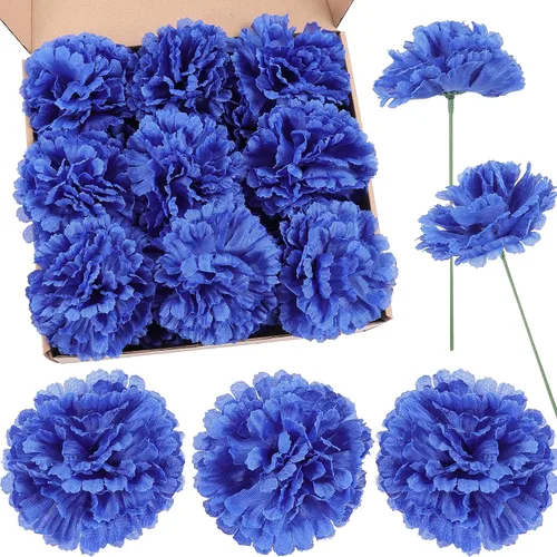 Miniatura 12 de Paquete de 50 palillos de clavel de seda artificial, cabezas de clavel de flores artificiales con tallos para bricolaje, ramos de boda, centros