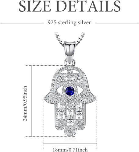 Miniatura 45 de Aniu Joyería de plata de ley 925 Hamsa de Fátima para mujer con circonita cúbica, viene con caja de regalo negra