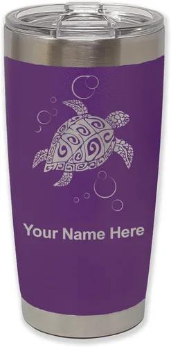Miniatura 38 de LaserGram Vaso aislado al vacío de 20 onzas, tortuga marina hawaiana, grabado personalizado incluido (negro)