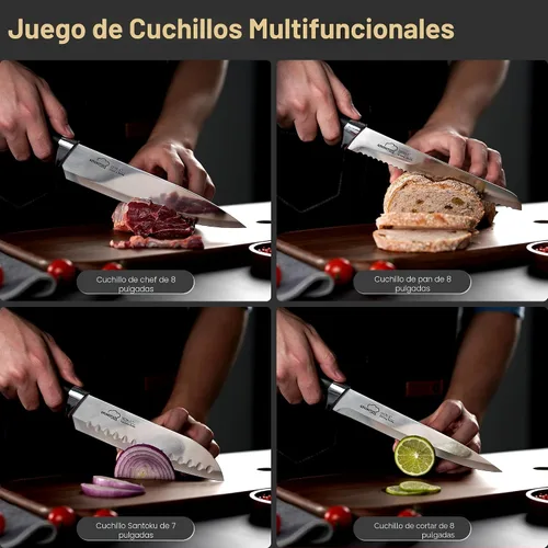 Miniatura 8 de Amorston - Juego de cuchillos de cocina de 14 piezas con bloque y piedra de afilar, acero inoxidable apto para lavavajillas, juego de bloques